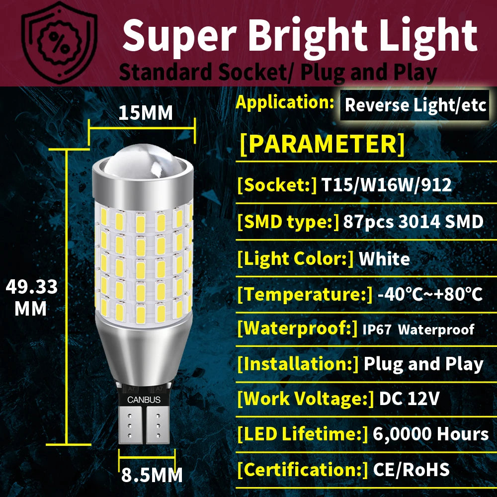 2000LM T16 T15 W16W Canbus Bulb Power 921 912