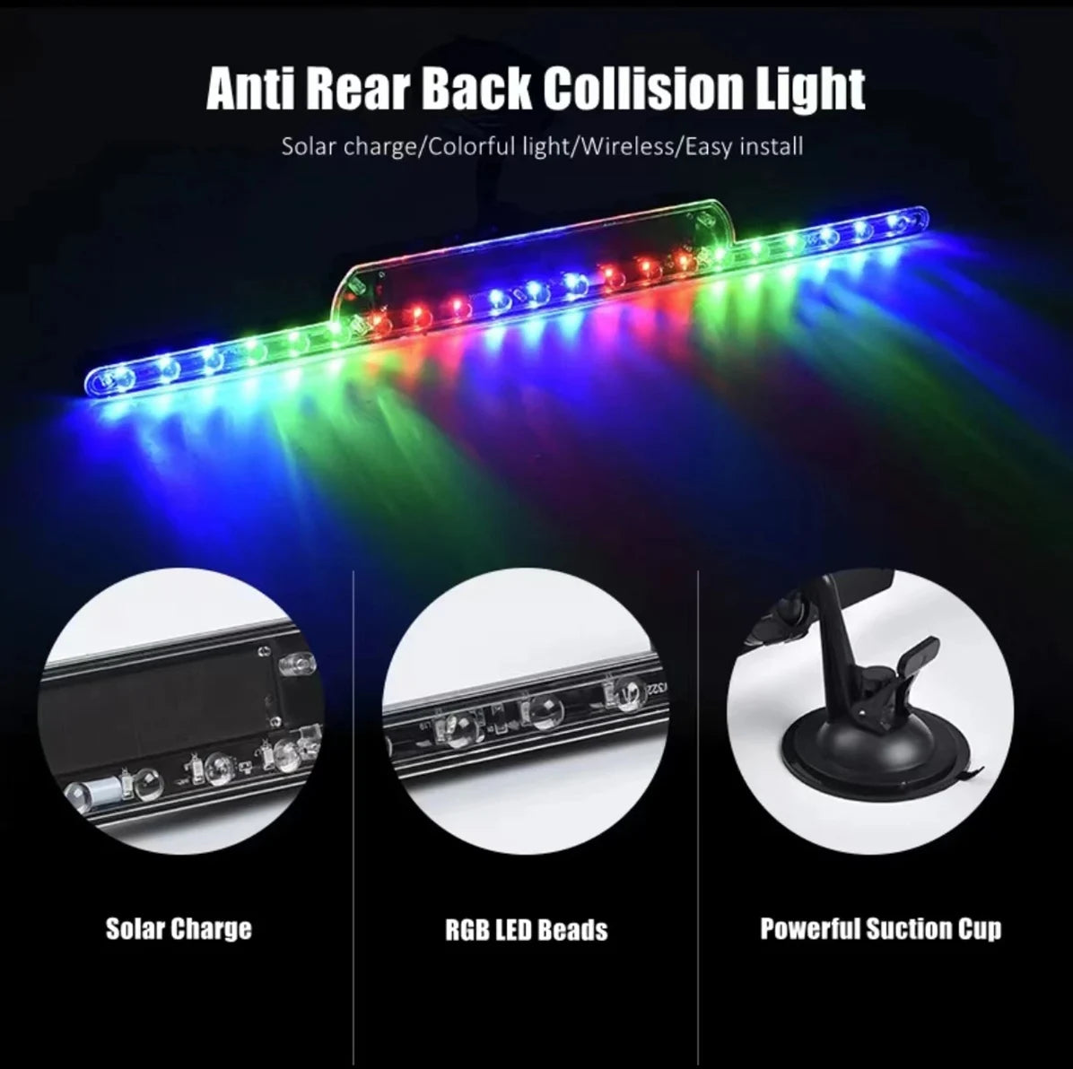 Solar Charge Wireless RGB Bar Decor Anti rear-end Collision
