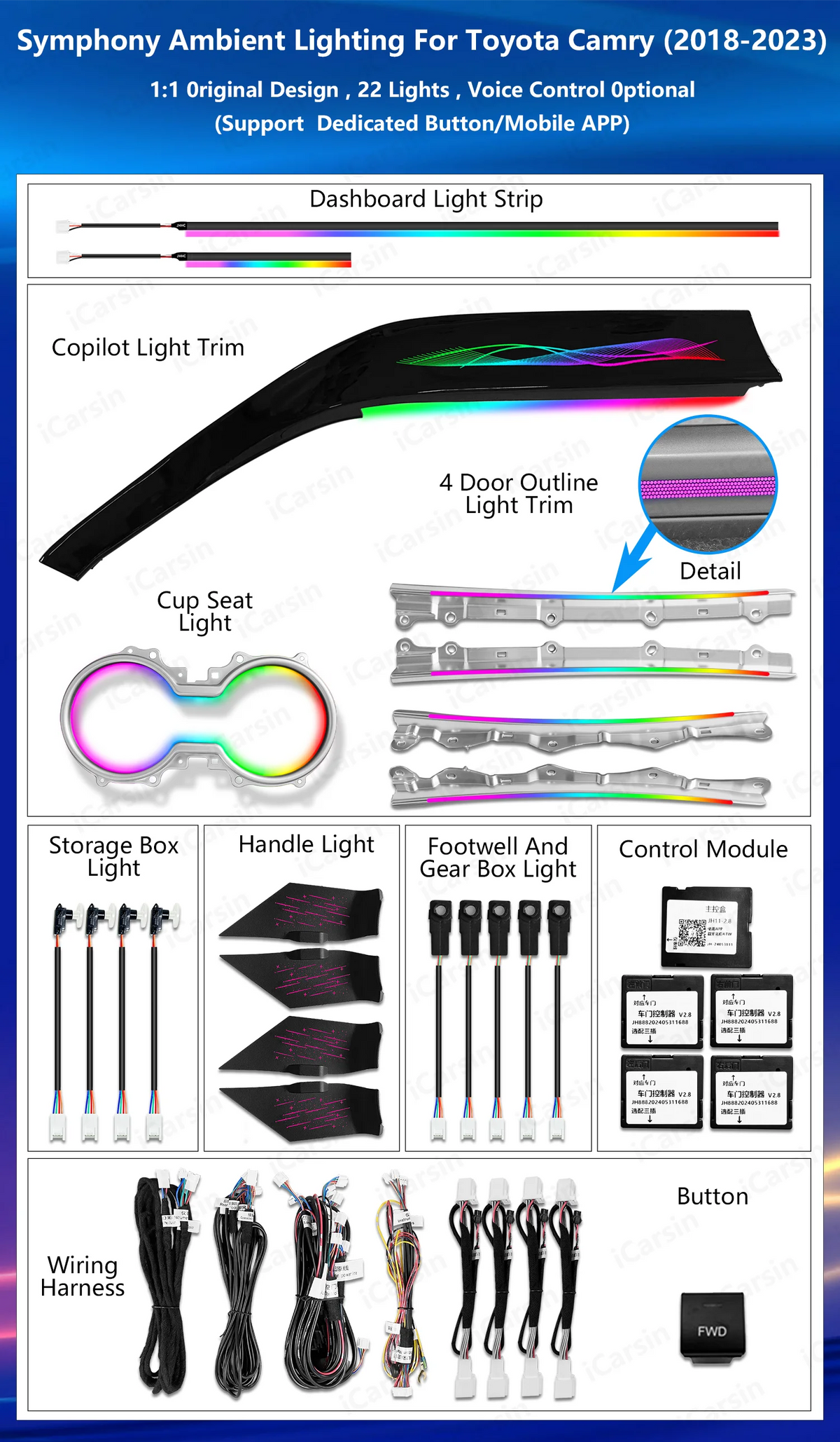 For Toyota Camry 2018-2023 Atmosphere Strip Icarsin Upgrade