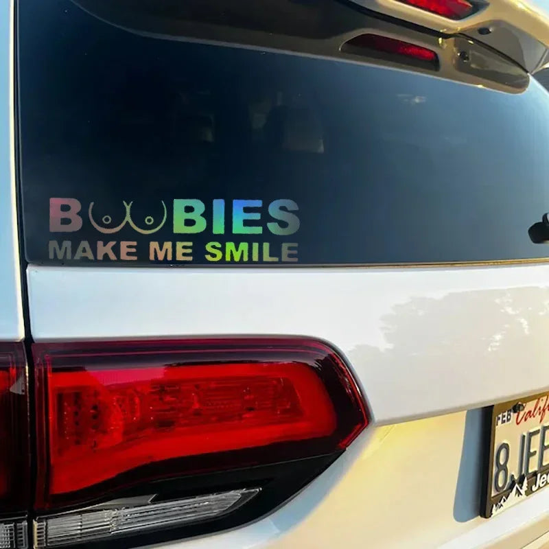 Boobies Make Me Smile Sticker Body Bumper Windows Motorcycle