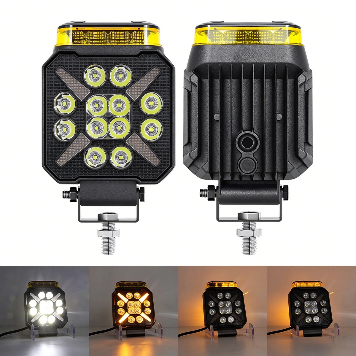 2PCS Square Strobe Warning White Amber Flash Beacon Signal