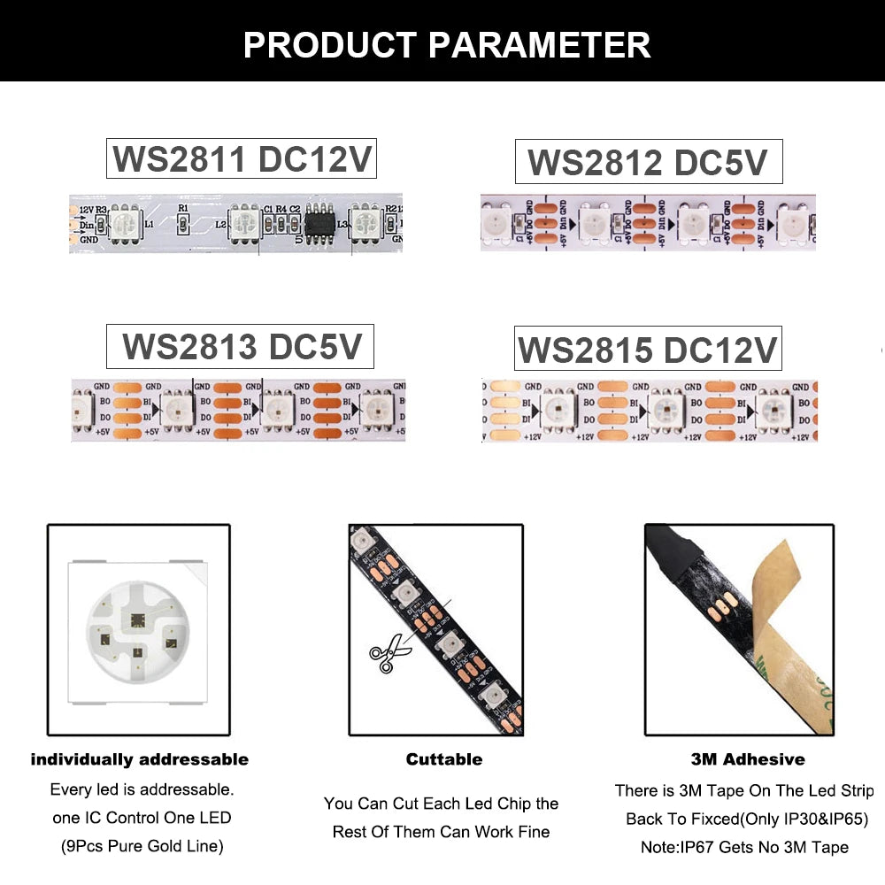 WS2811 ws2812b WS2813 WS2815 5050rgbic Smart Strip Individually