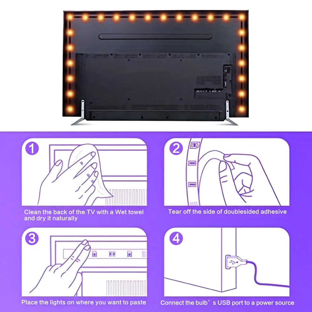 For Tv 3-Key Controller Flexible LED 1-5m RGB Strip Music Sync