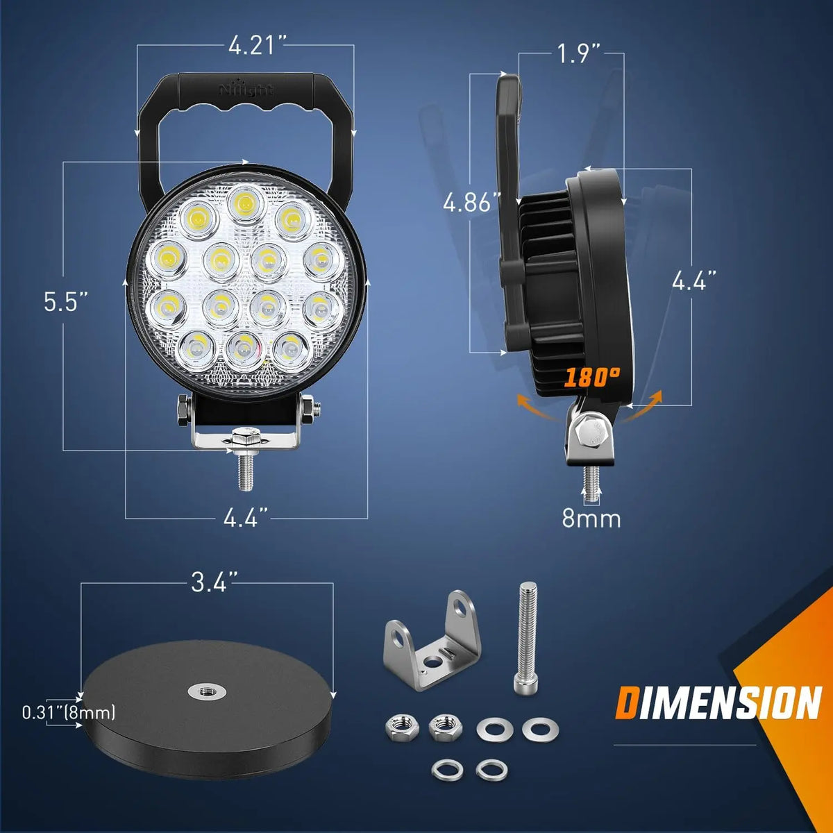 Nilight Bar 4.5inch 42W Round Portable Flood Pod Cigarette