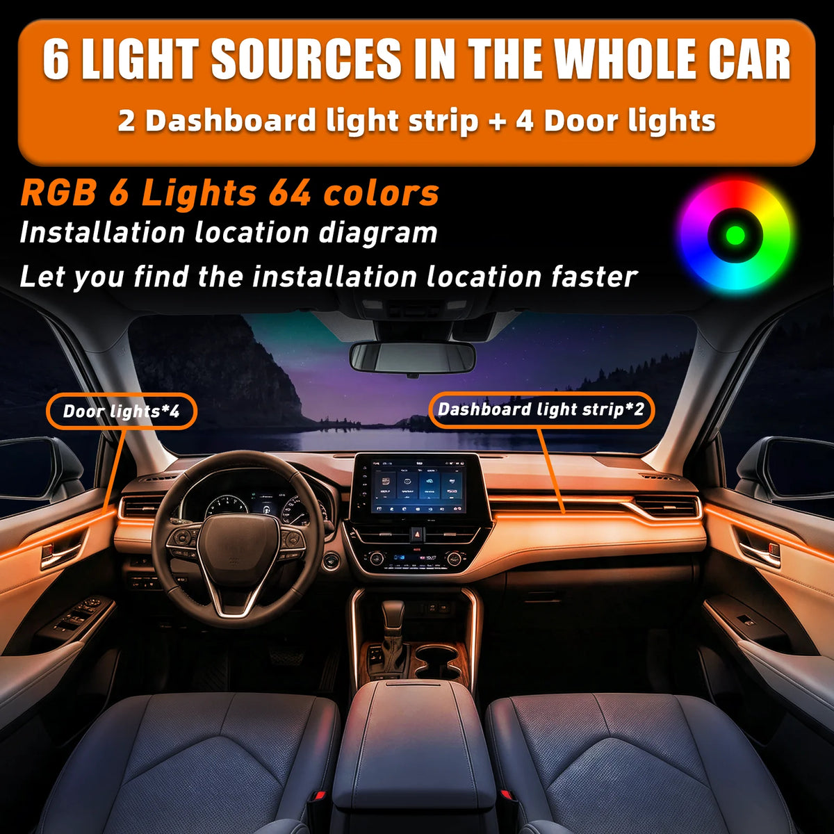 For Toyota Corolla 2006-2010 RGB 6 Ambient Lighting Kit Wireless