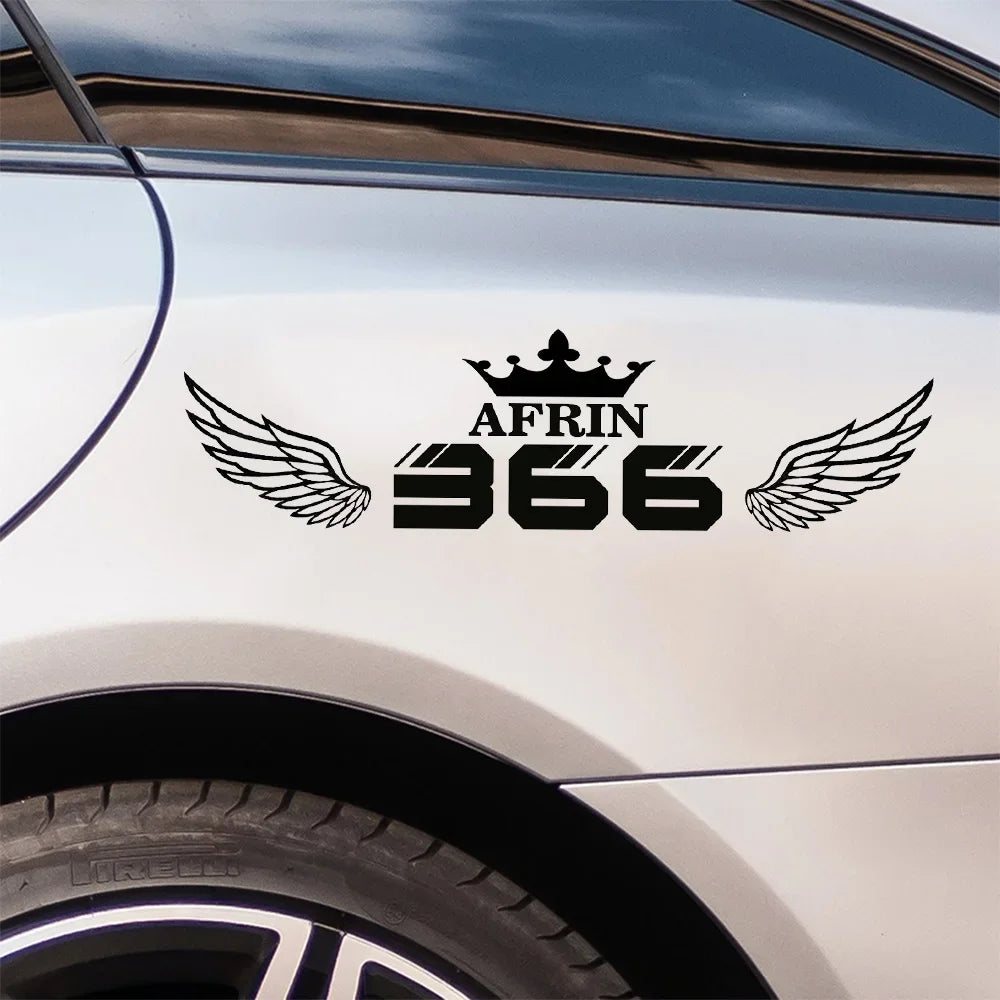 For Rear Windshield Number 366 Crown Wings Pattern Sticker Vinyl