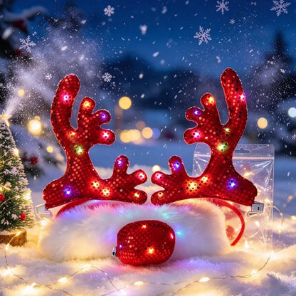 Reindeer Antlers Set Sequin Christmas Fit Sedan Truck Rv