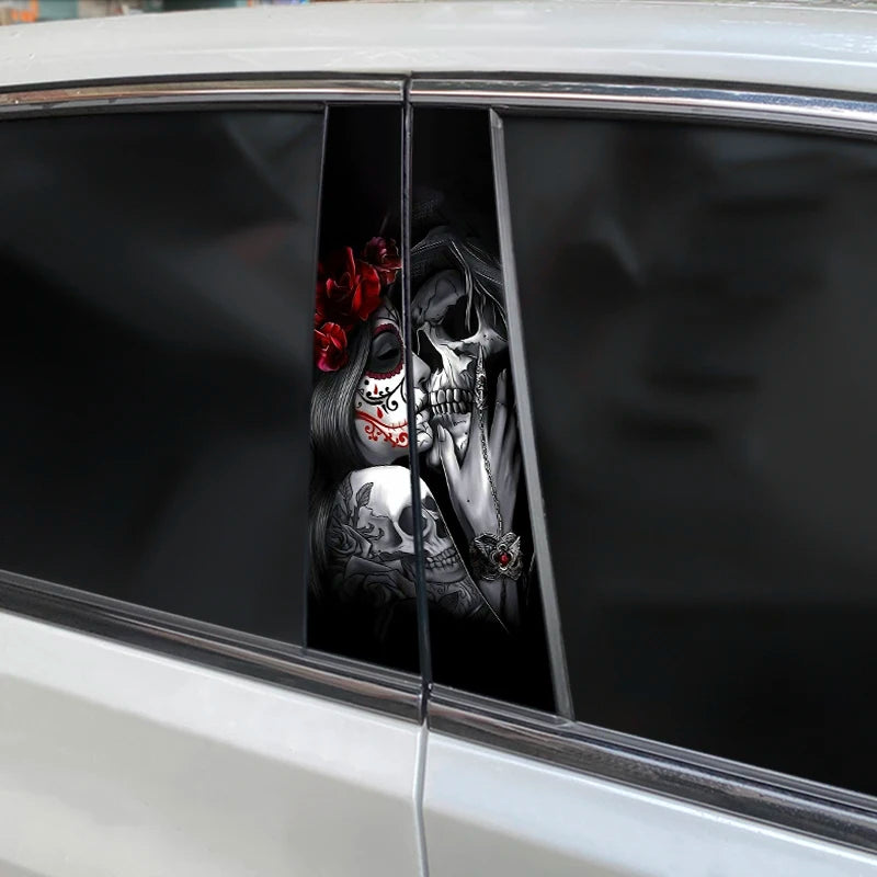 2PCS Horror Skull Sticker b-pillar Vinyl Decals Doors Pillar
