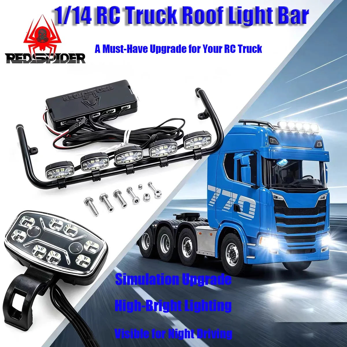For Tamiya 1 14 Rc Simulation Model Square Circular Spotlight