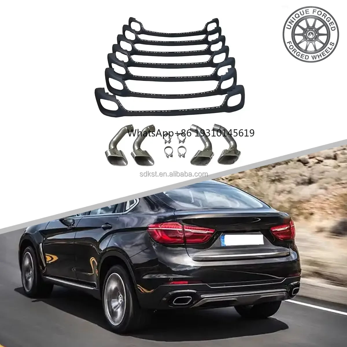 For BMW X6 F16 26style Rear Diffuser Silver Tail Pipe Bumper Kits