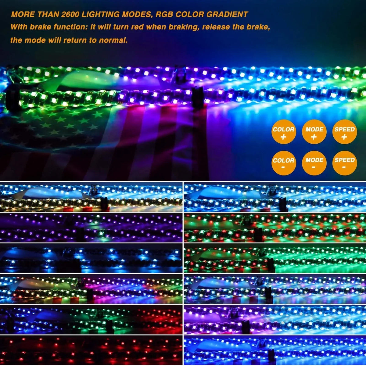 3FT Whip RGB Waterproof Bendable Remote APP Music Control