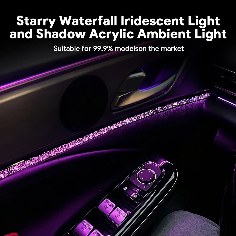 LED Car Starry Sky Waterfall Acrylic Ambient Light RGB Color Changing USB Cigarette Lighter Universal Interior For Most 