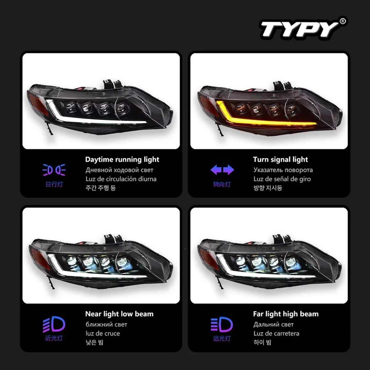 For Honda Civic 8TH Gen Headlight 2006-2011 Upgrade Modified Drl