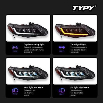 For Honda Civic 8TH Gen Headlight 2006-2011 Upgrade Modified Drl