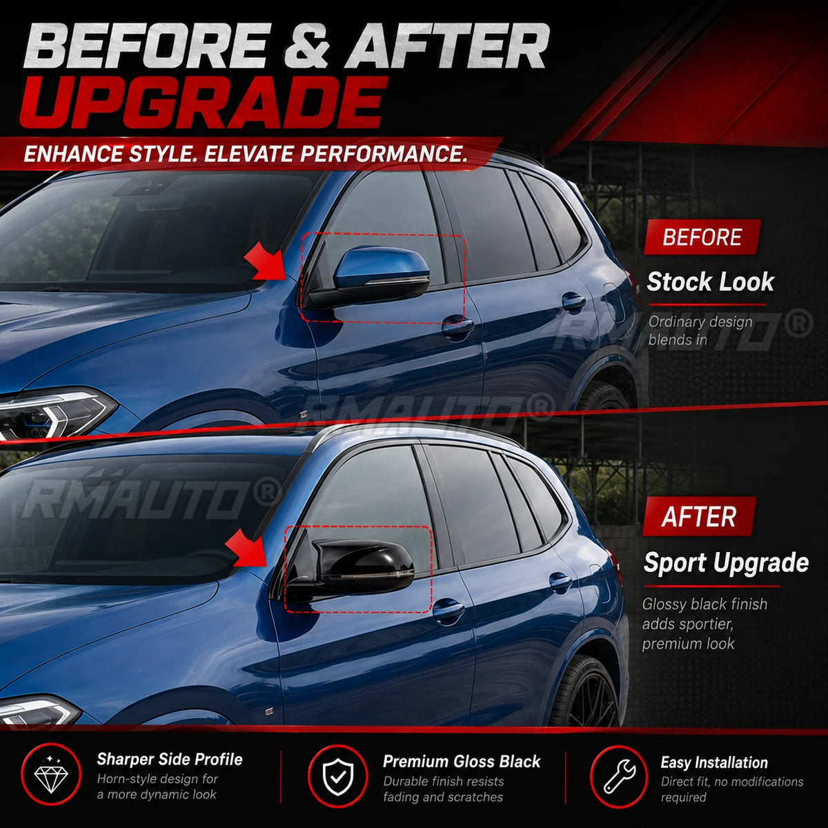 For BMW X3 X4 X5 X6 Gloss Black Horn Mirror Cover Replacement X7