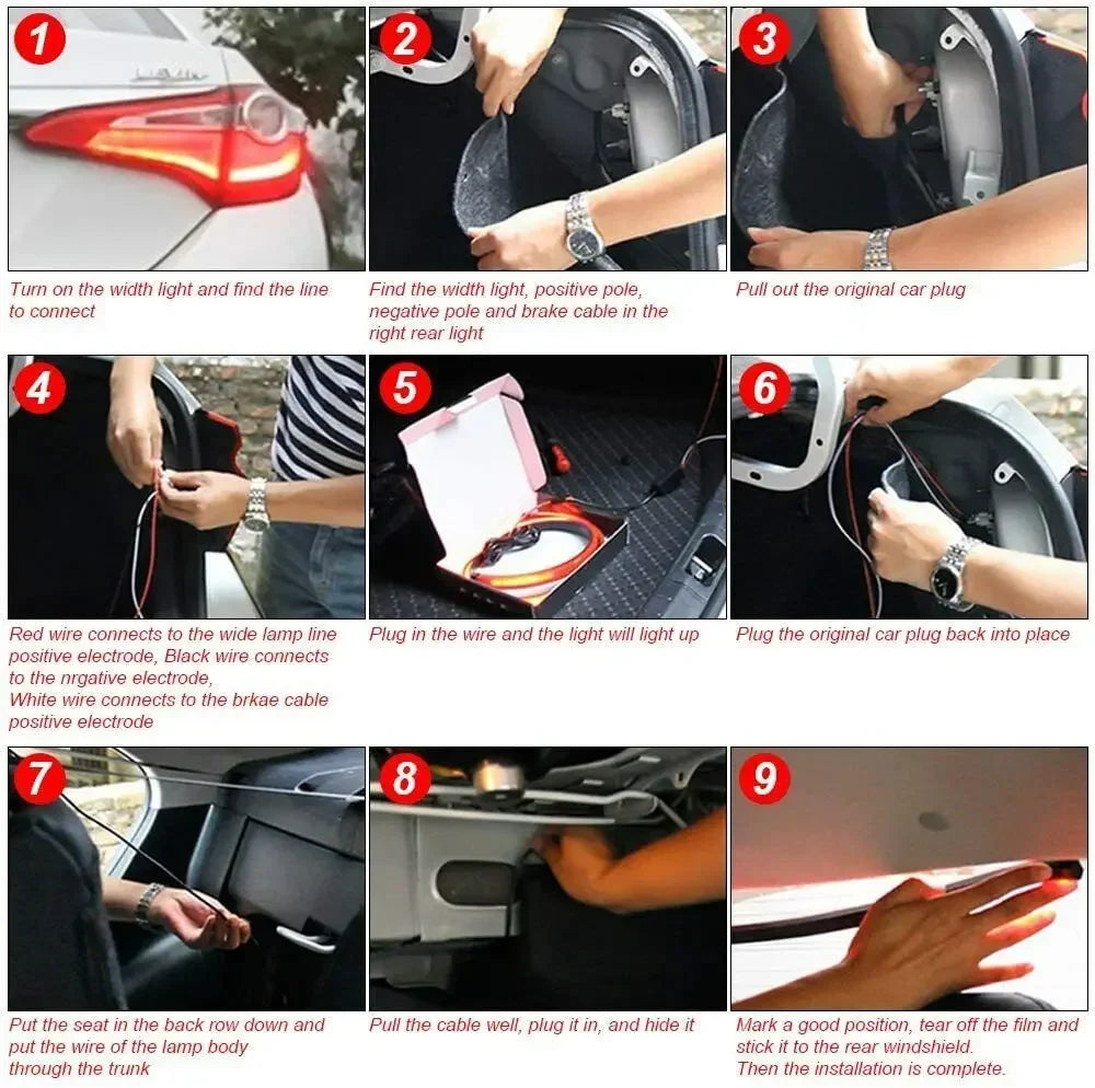 Rear Brake Strip Mount Stop Turn Signal Running Warning