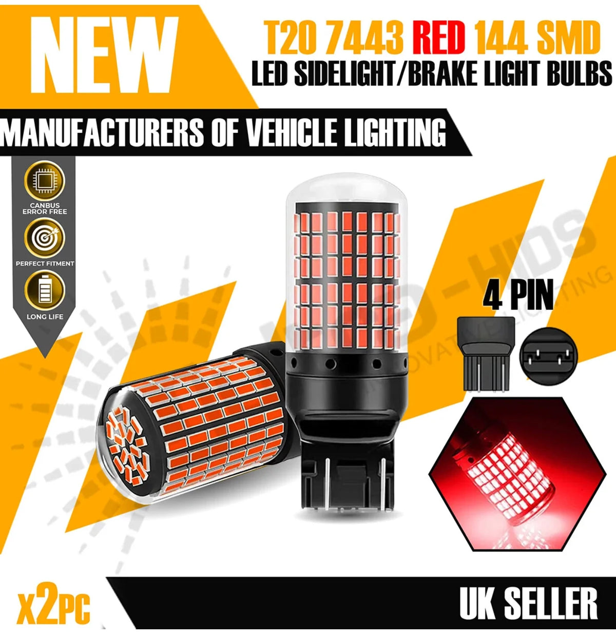 2X Red Stop Tail Bulb T20 Wedge W21 5W