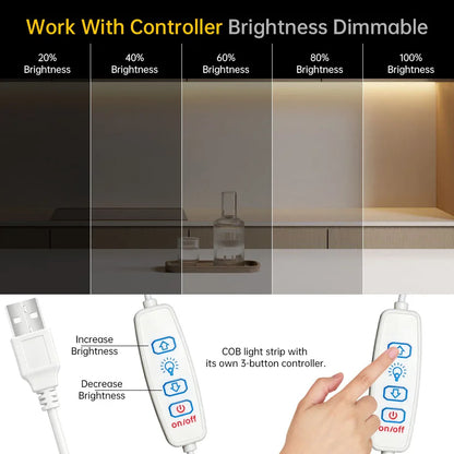 For Tv Mirror Cabinet Light 5V USB Cob Strip 320leds M 3KEY