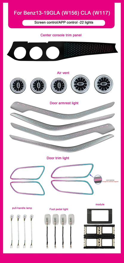 For Mercedes-Benz Cla Gla A B-Class 64-color Interior Lighting