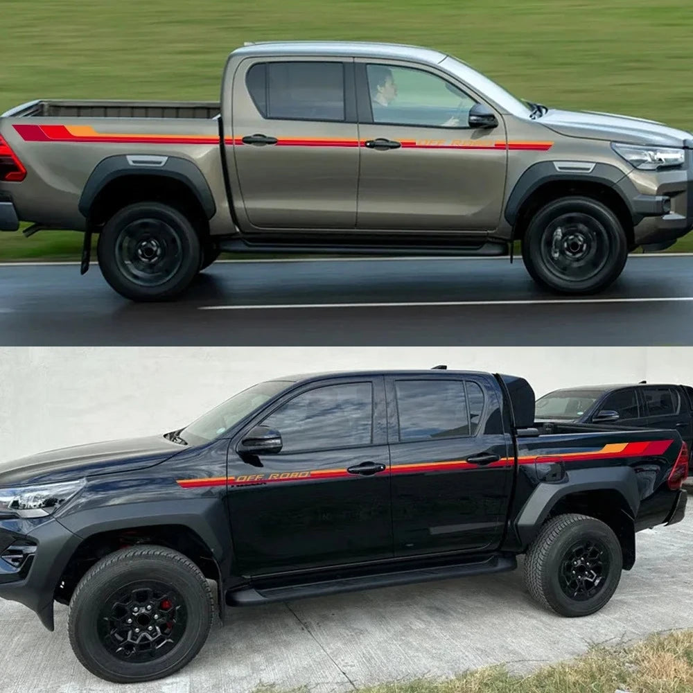 For Toyota Hilux MK8 2PCS Body Side Sticker Racing Stripes Trims
