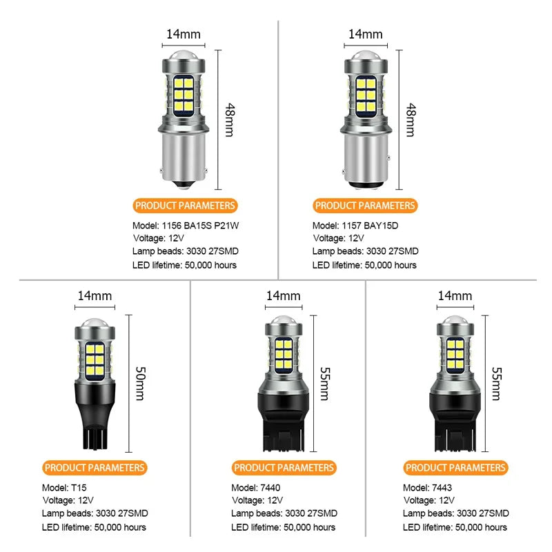 2PCS Signal lamp1157bay15d T15 Bulb Super Bright 3030 27SMD