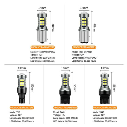 2PCS Signal lamp1157bay15d T15 Bulb Super Bright 3030 27SMD