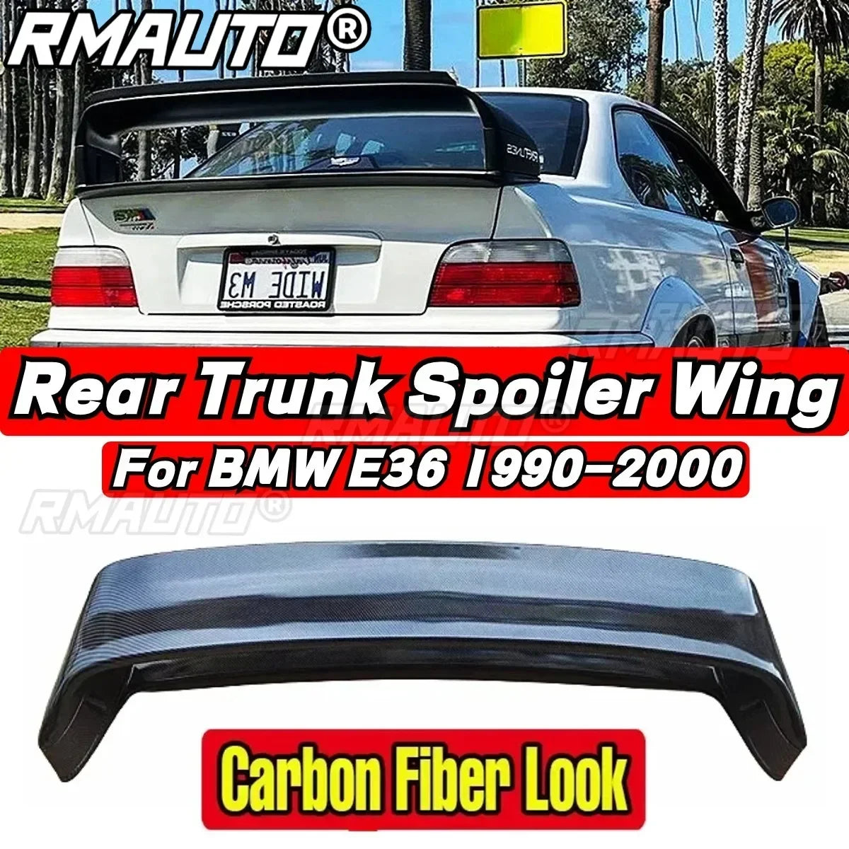 For BMW 3 Series E36 1990-2000 Rear Trunk Spoiler Glossy Black