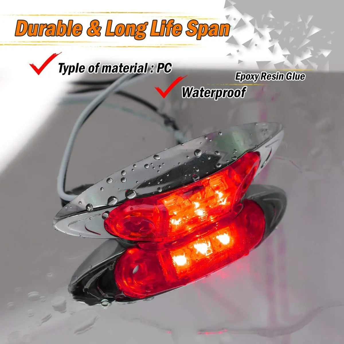 Fuleem 20PCS Red Side Marker Clearance Fish Chrome Van
