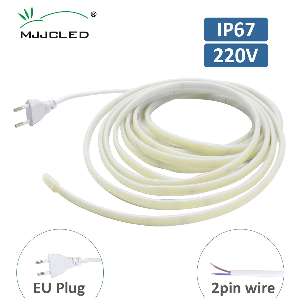 ac220v Cob Strip IP67 Waterproof Flexible Ribbon 2PIN Wire