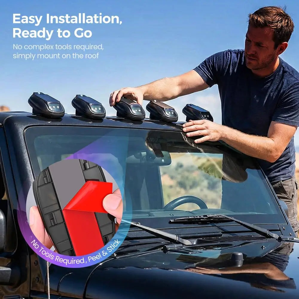 Solar Roof RGB Strobe Trucks SUV Wireless No Drill