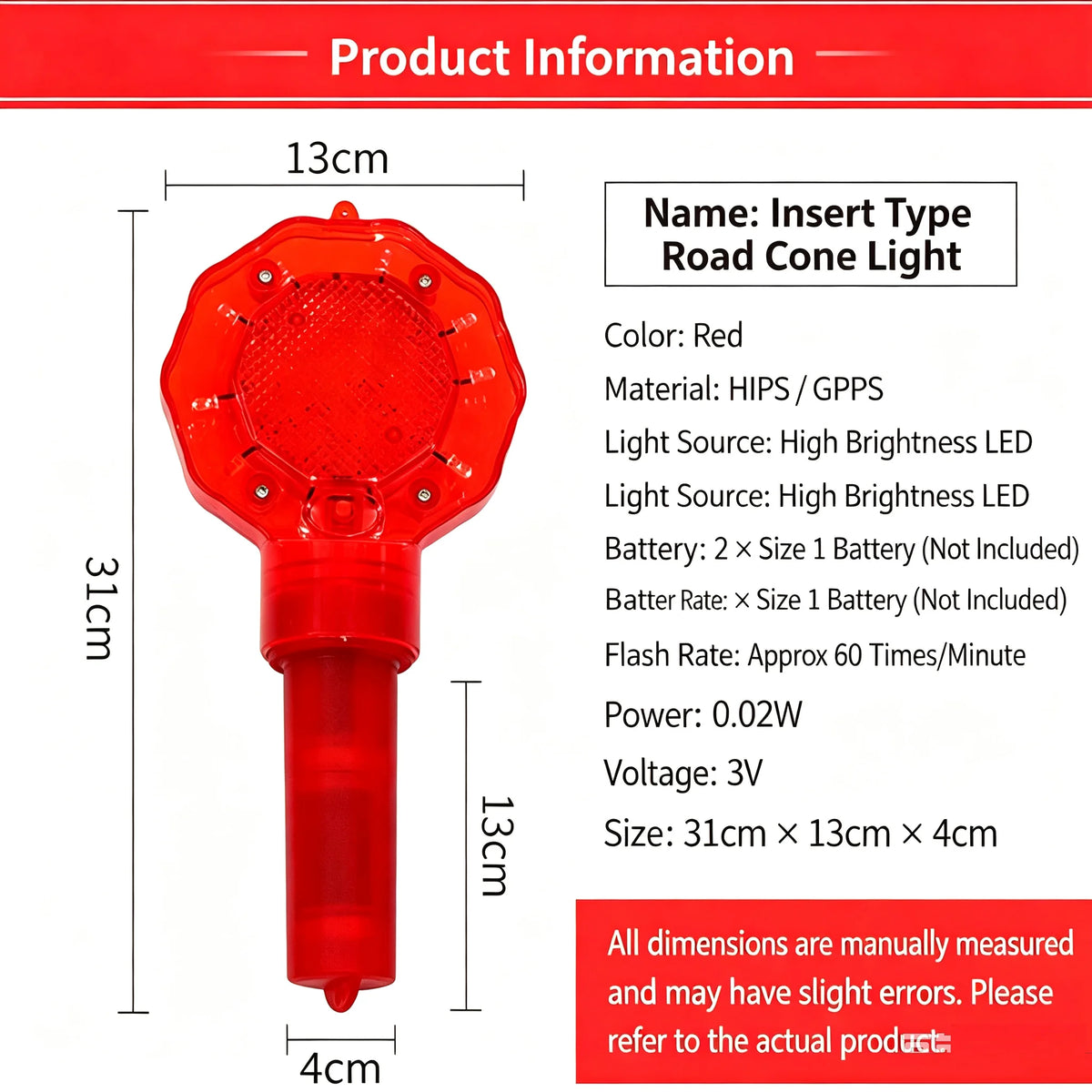 Red Handheld Strobe Warning Flashing Construction Safety Road