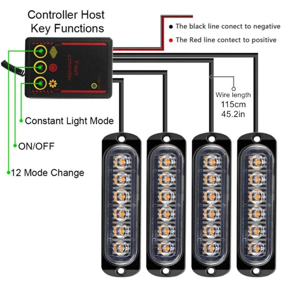 Front Grille Lighting 12V 24V Amber Emergency Strobe Warning
