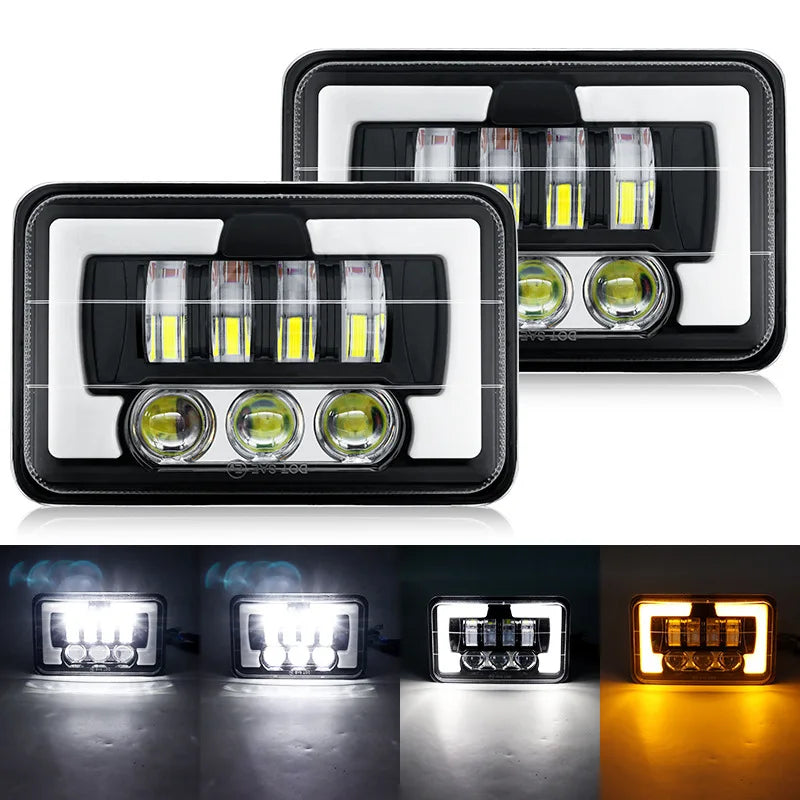 Square 4X6 Headlamp Hi Low Beam Amber Drl Turn