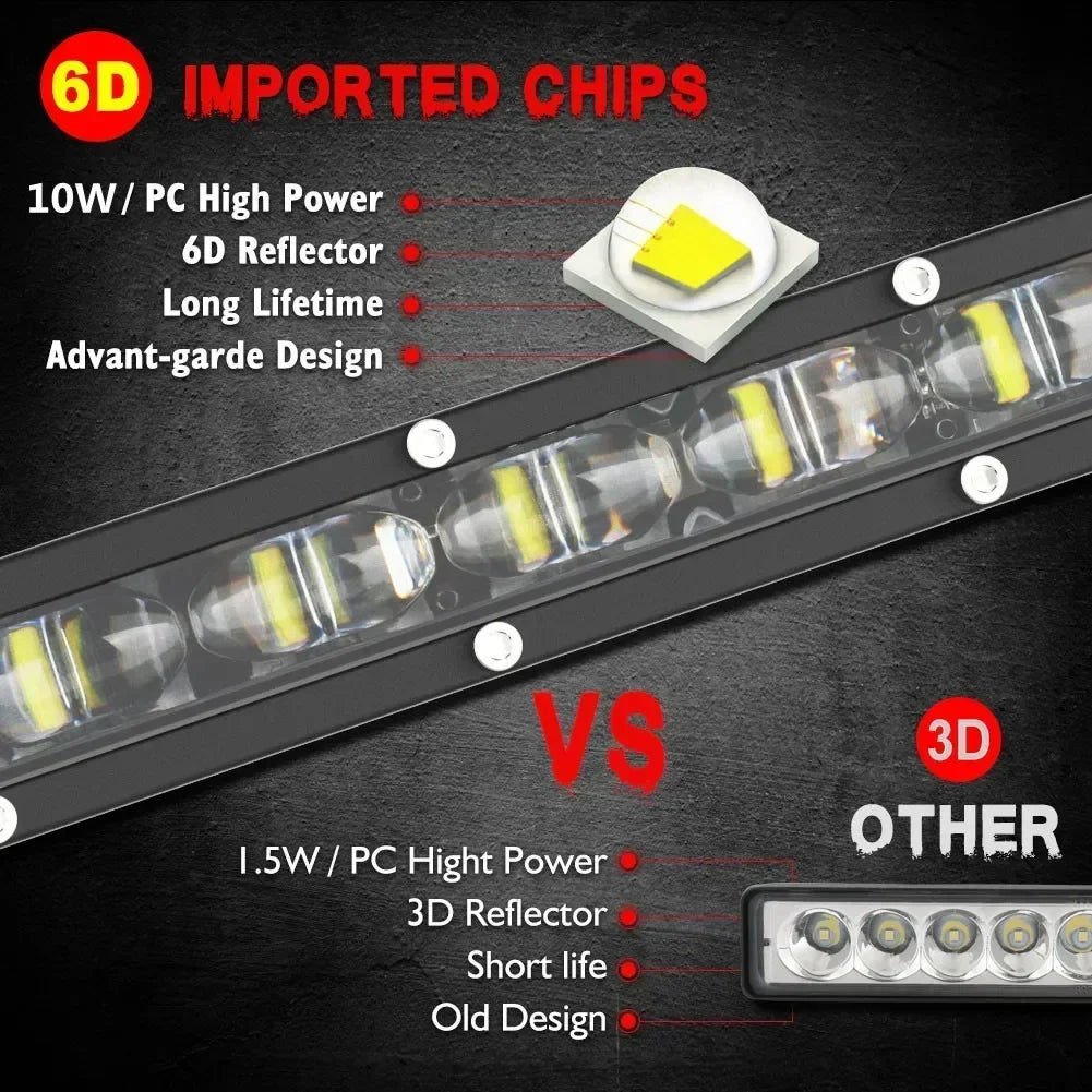 For Motorcycle 6D Ultra Strip Bar Inch Driving Fog Work 4X4