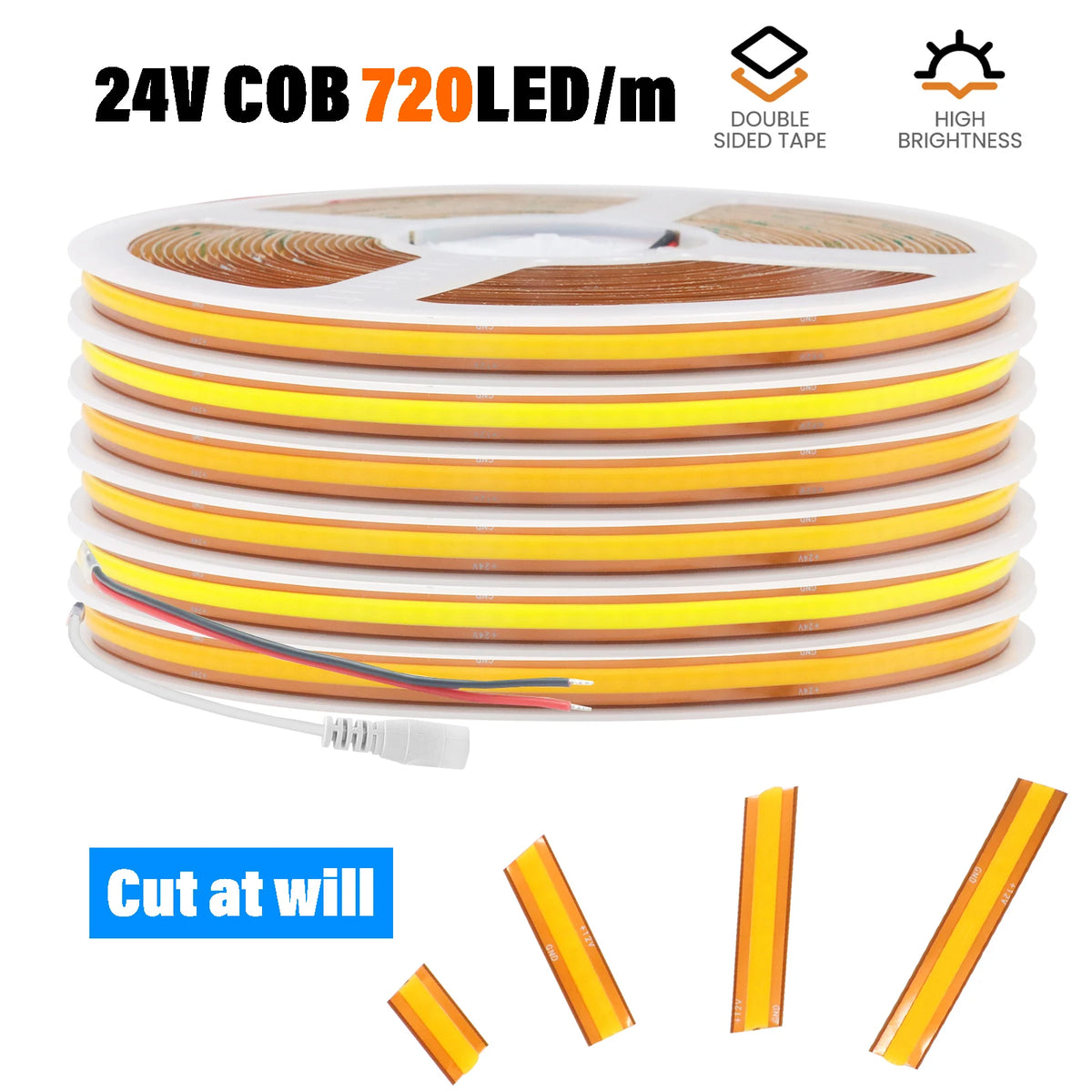 Cut Freely Cob Strip 24V Super Bright 720 Leds