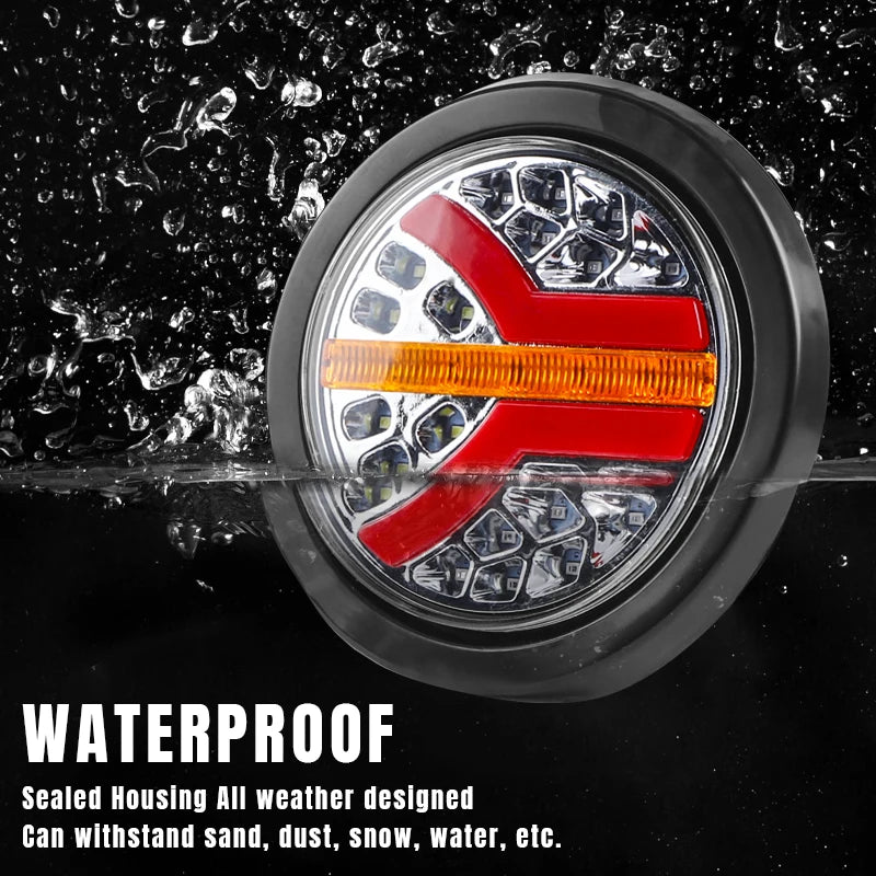 For Lada Inch Round Tail Amber Red Taillight 12V 24V Stop