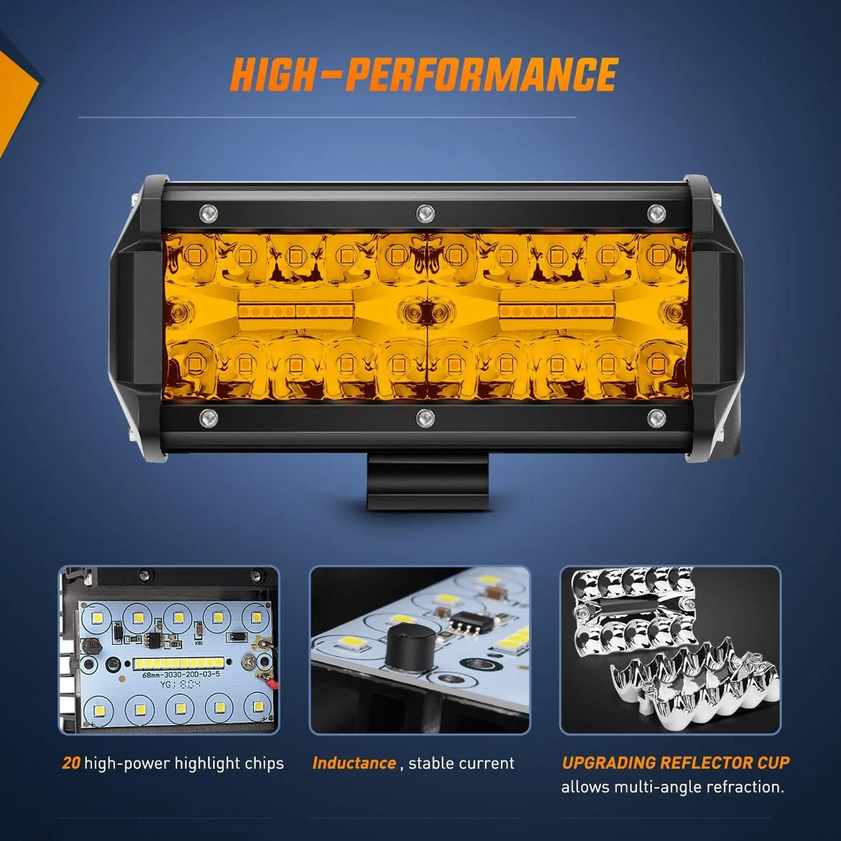 Nilight Bar 2PCS 6.5 Inch Amber 120W Spot Flood