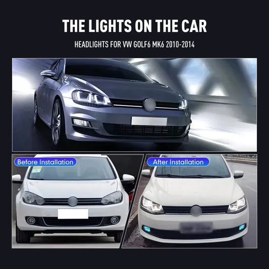 For VW Golf6 MK6 2010-2014 LED 2PCS Head Headlight Drl Daytime
