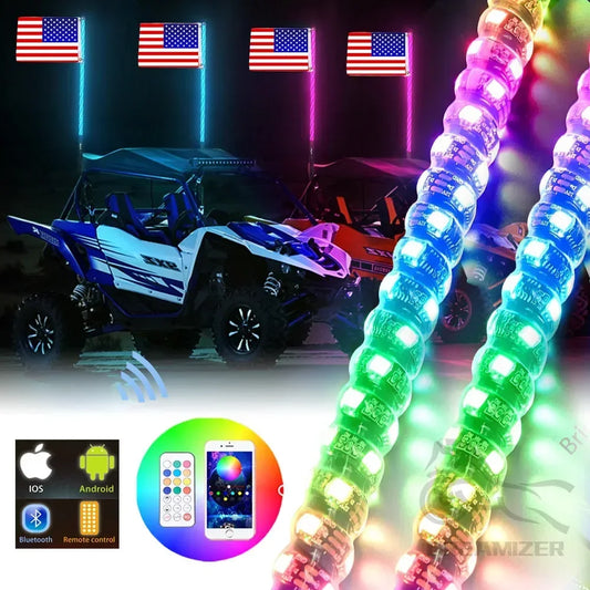 For Offroad Sand Rails Buggies Sxs 3FT Whip RGB Waterproof