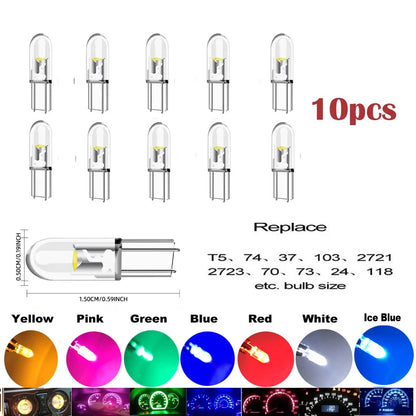 10PCS T5 PC74 b8.5 W3W Interior Dashboard Warming Indicator