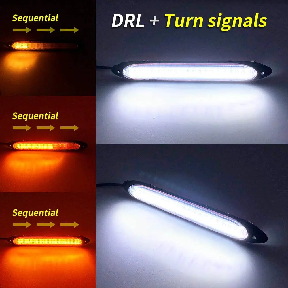 DRL Daytime Running Strip Car Headlight Decoration Turn Signal Light Strip Sequential Yellow Flow White Day Lamp Accesso