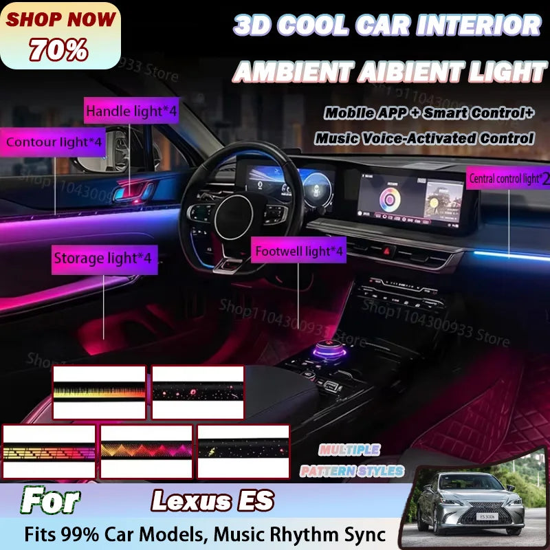 For Lexus Es LED Interior Ambient Strip RGB Fiber Optic