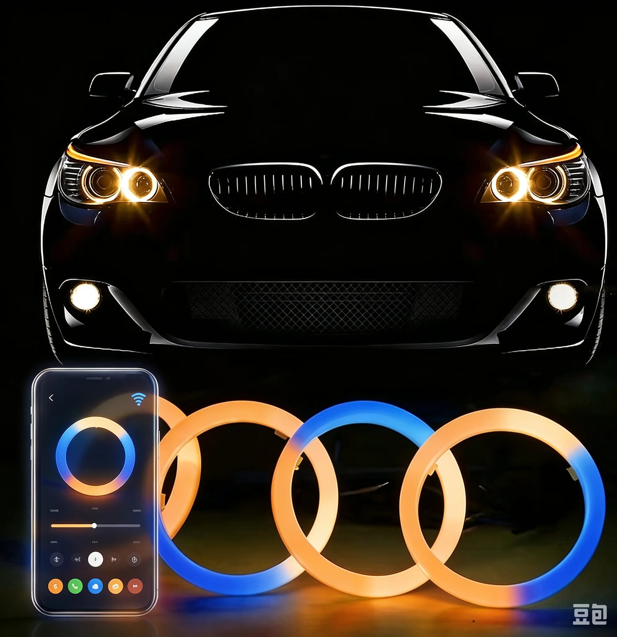 RGB In Angel Eye Headlights Multiple Color APP Control