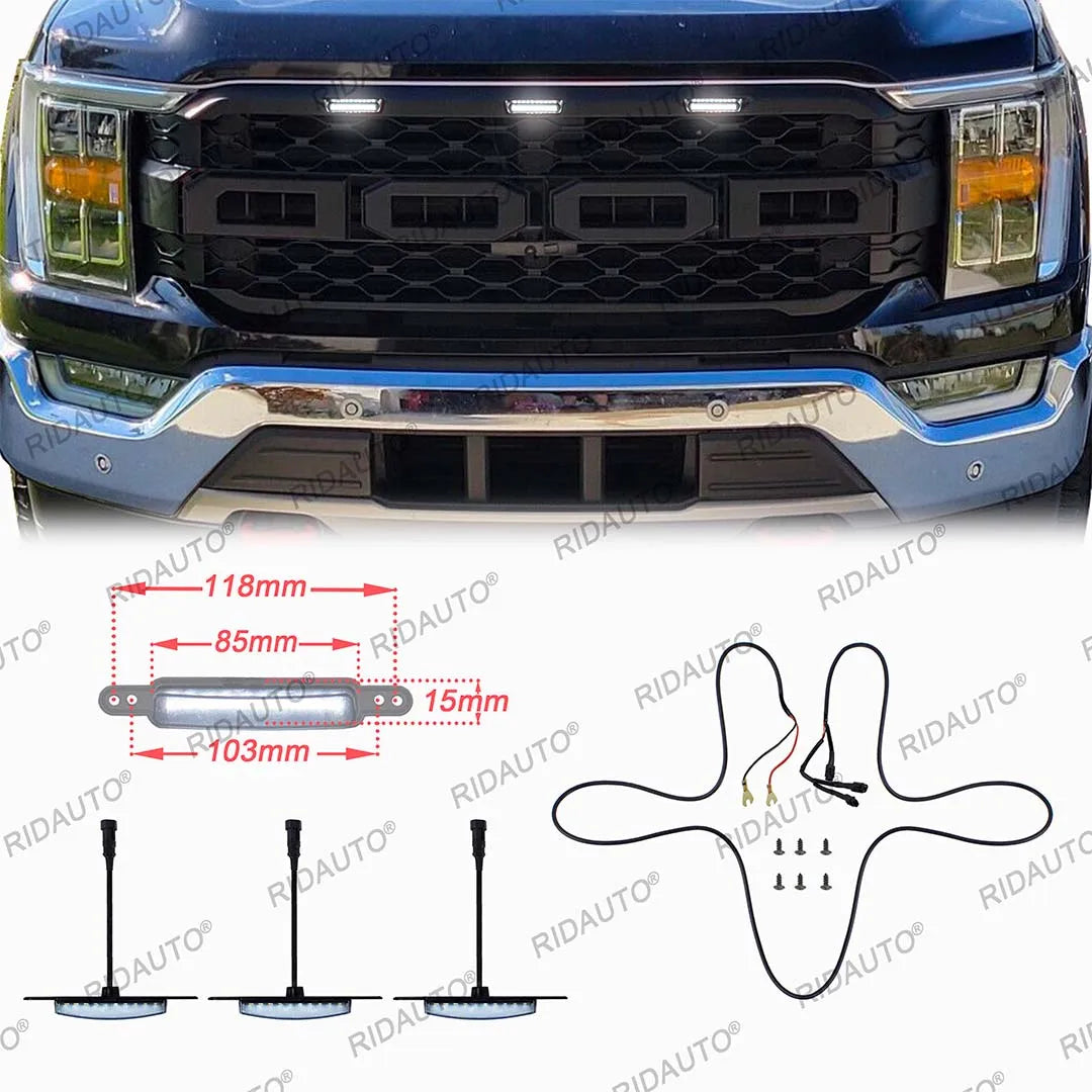 For Ford F150 2021 2022 2023 3PCS White Kit Raptor Modify Grille