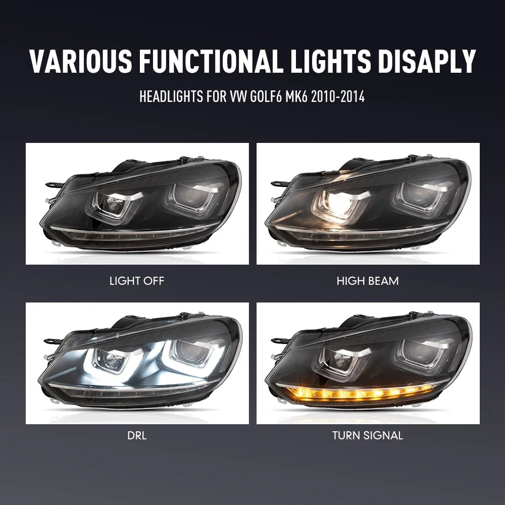 For VW Golf6 MK6 2010-2014 LED 2PCS Head Headlight Drl Daytime