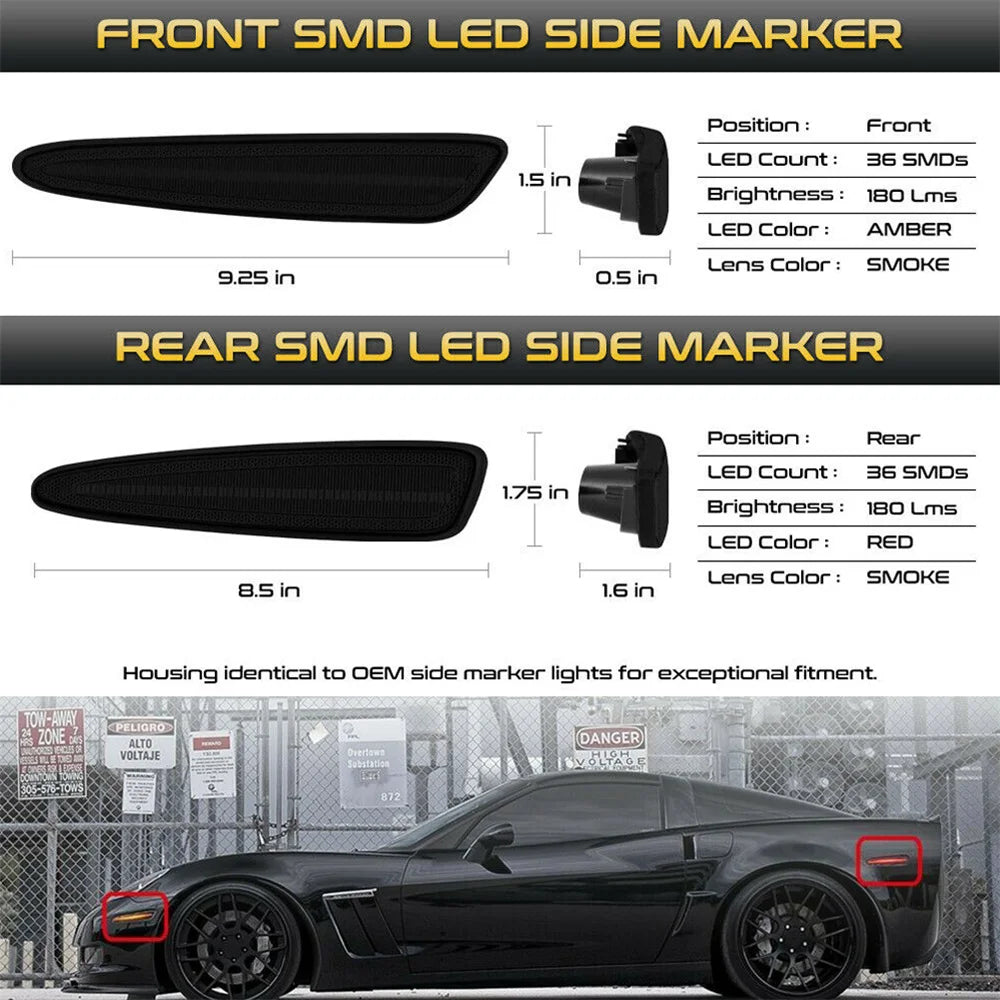 For Chevrolet Corvette C6 Front Rear Bumper Side Marker Turn