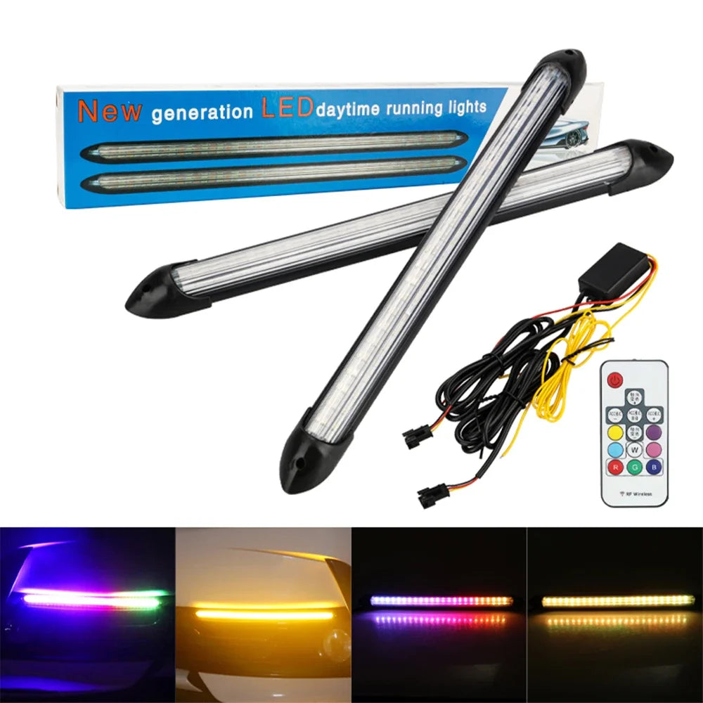 2PCS RGB Turning Signal Strip Drl Daytime Running Polychrome