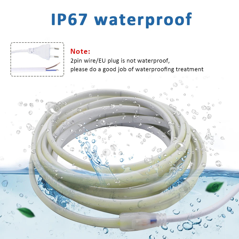 ac220v Cob Strip IP67 Waterproof Flexible Ribbon 2PIN Wire