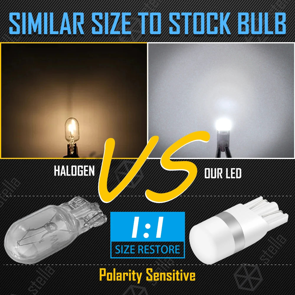For 12V Stella 8PCS T10 Bulb 360degree Glow White Amber Ice