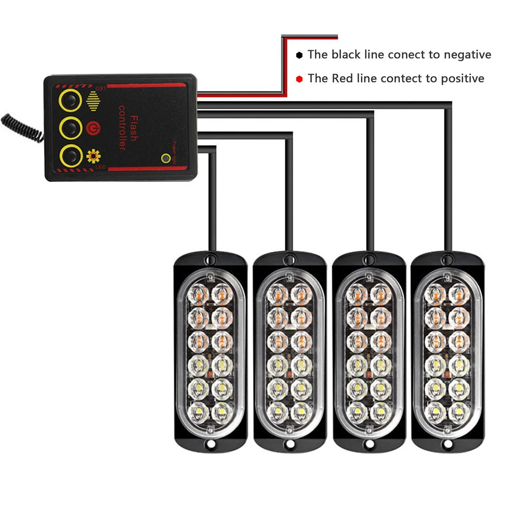 In Warning Strobe 12V 24V Amber Grille Emergency Flash